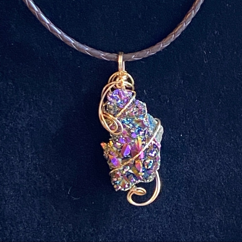 Wire Wrapped Titanium Druzy Pendant 14k GF Wire - Picture 9 of 12